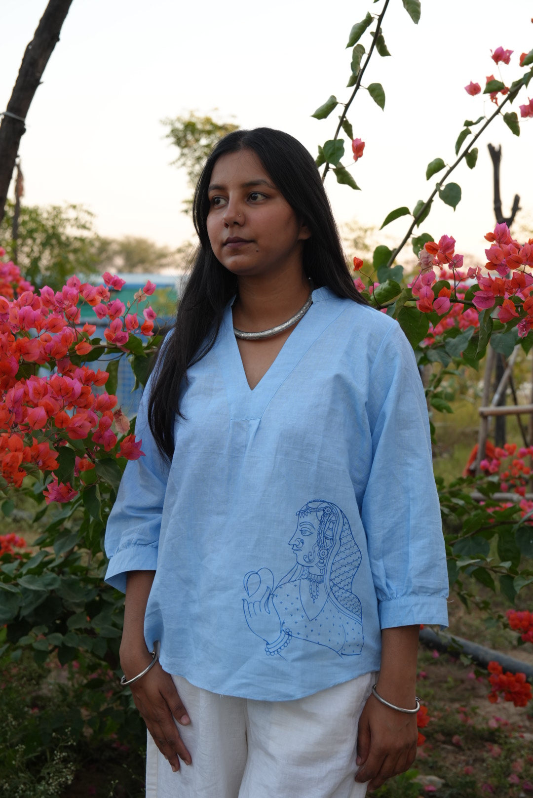 Tribal Handcrafted Sky Blue Top
