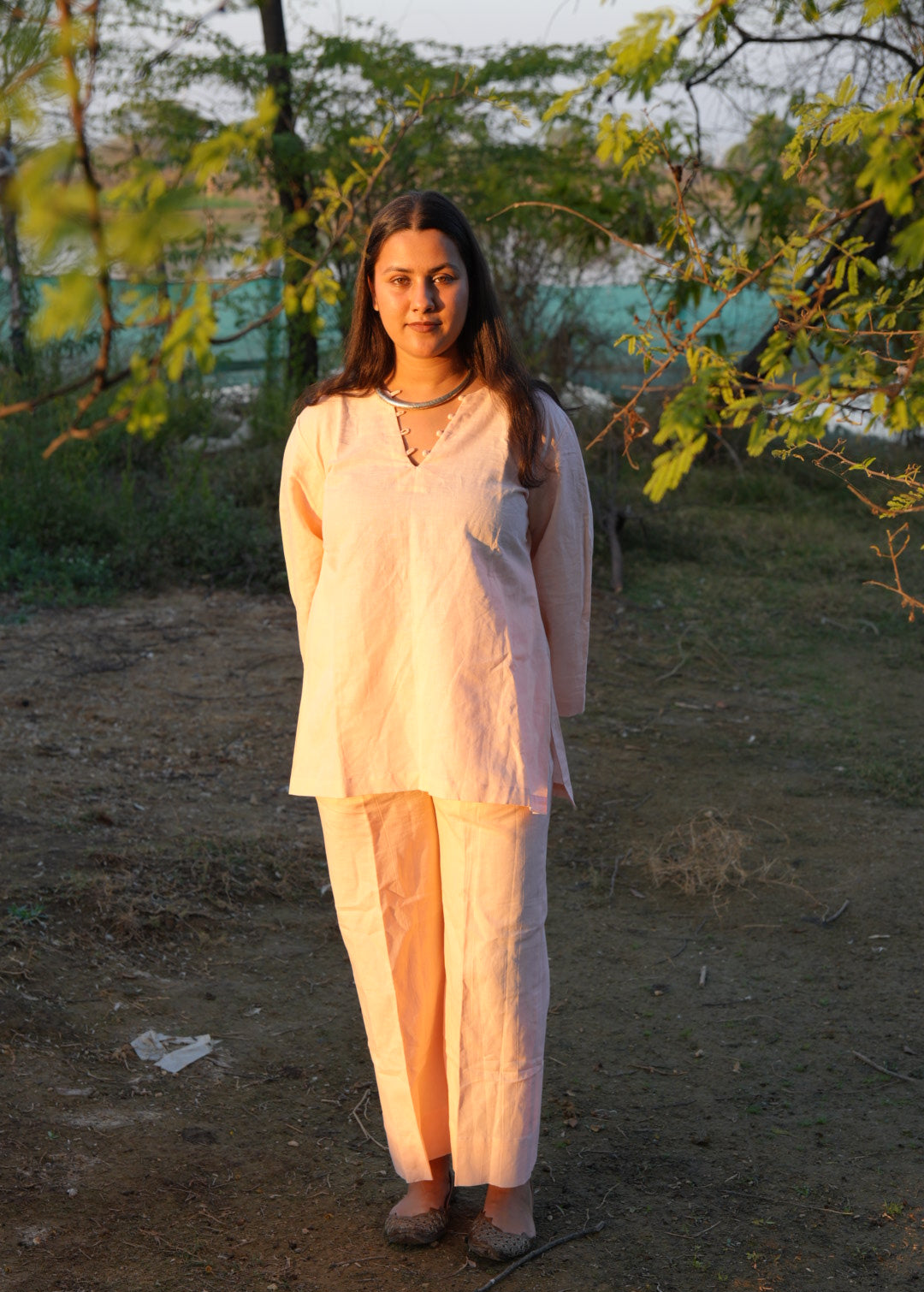 Pink Peach Linen Co-ord Set