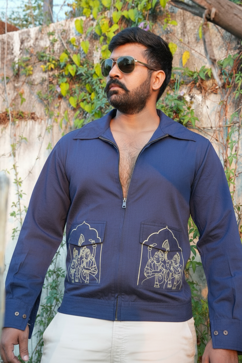 Indigo Hand-Painted Tribal Art Jacket