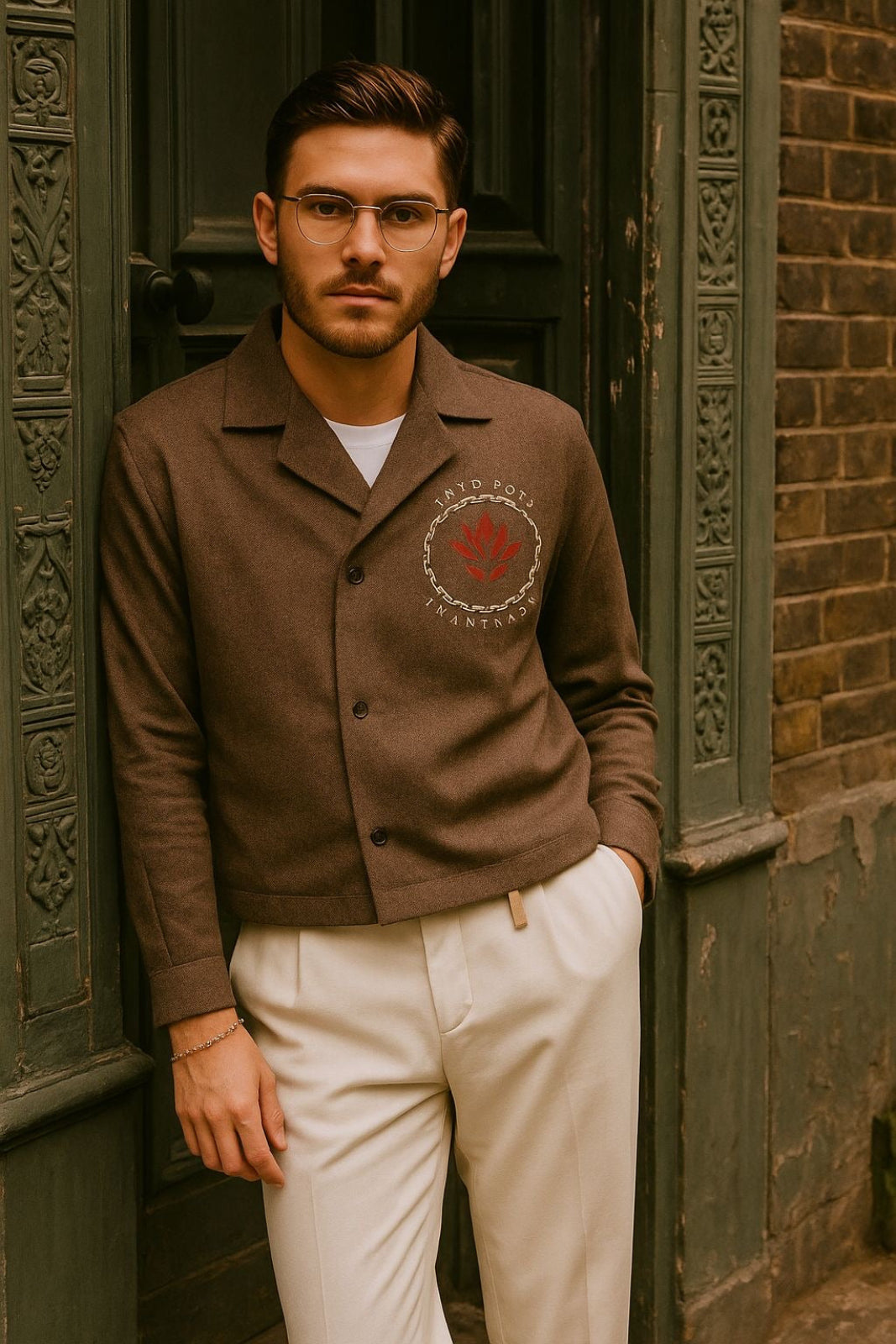 Men’s Classic Brown Embroidered Overshirt