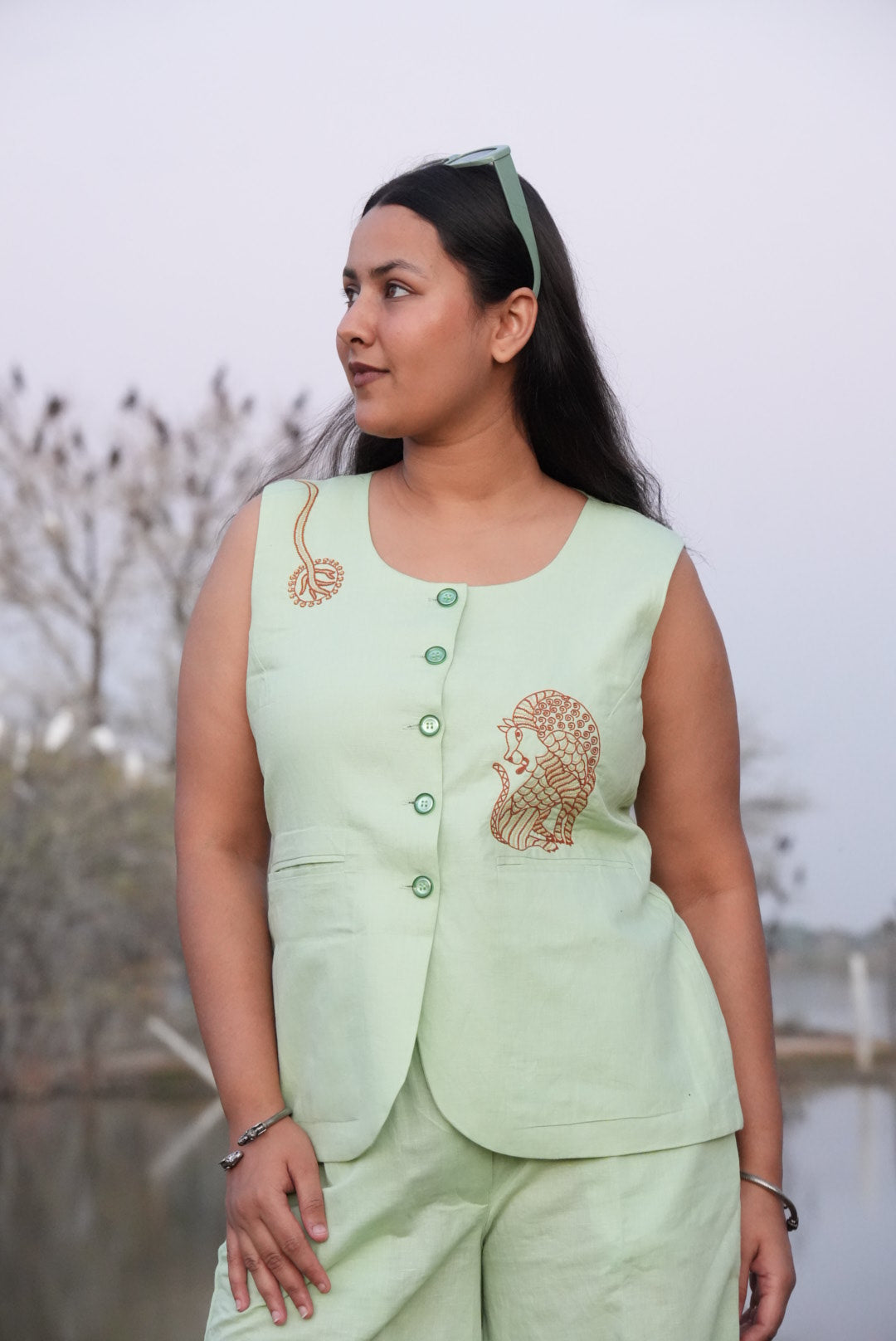 Aaranya Natural-Tone Embroidered Co-ord Set