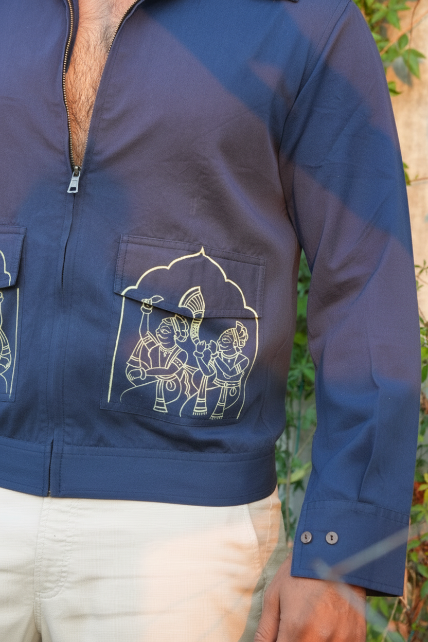 Indigo Hand-Painted  Tribal Art Jacket