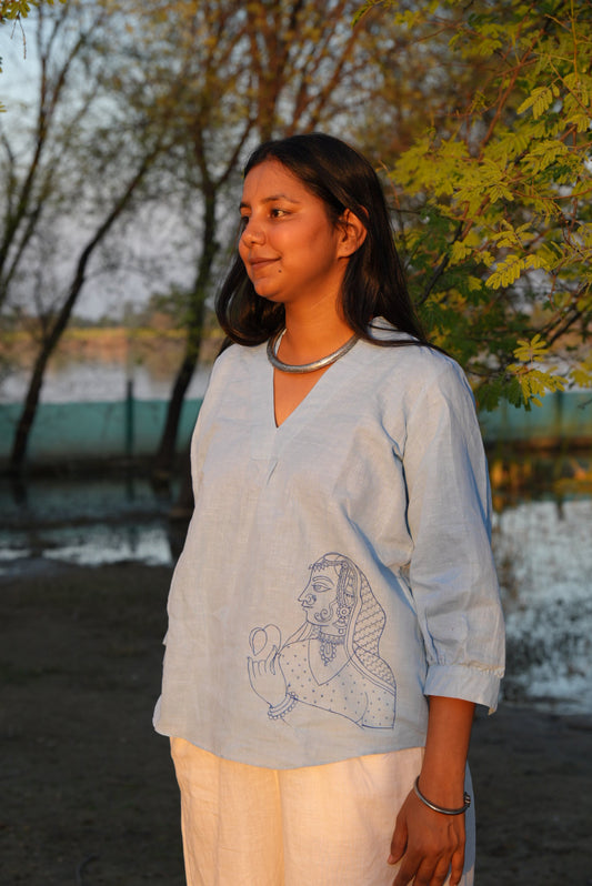 Tribal Handcrafted Sky Blue Top