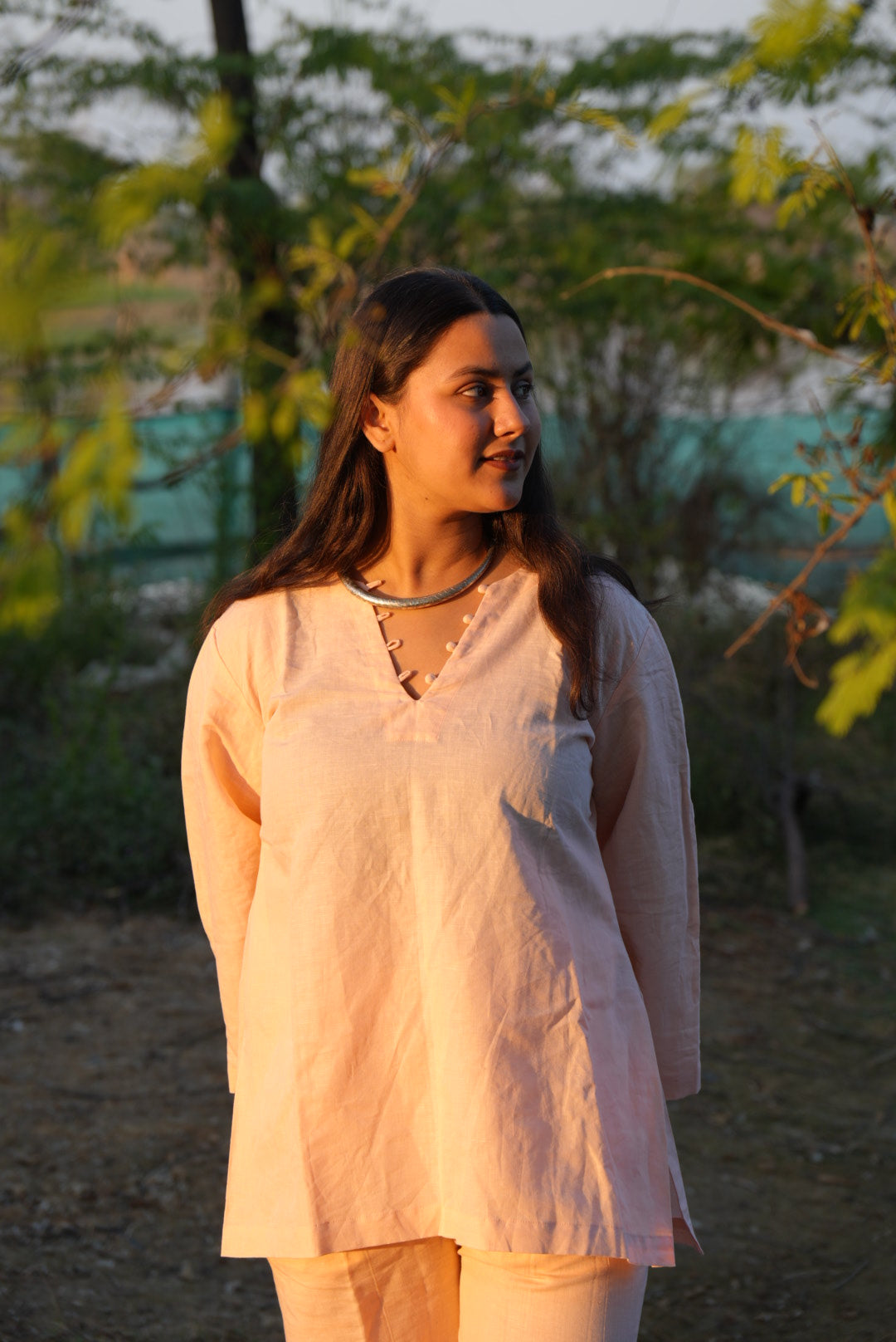 Pink Peach Linen Co-ord Set