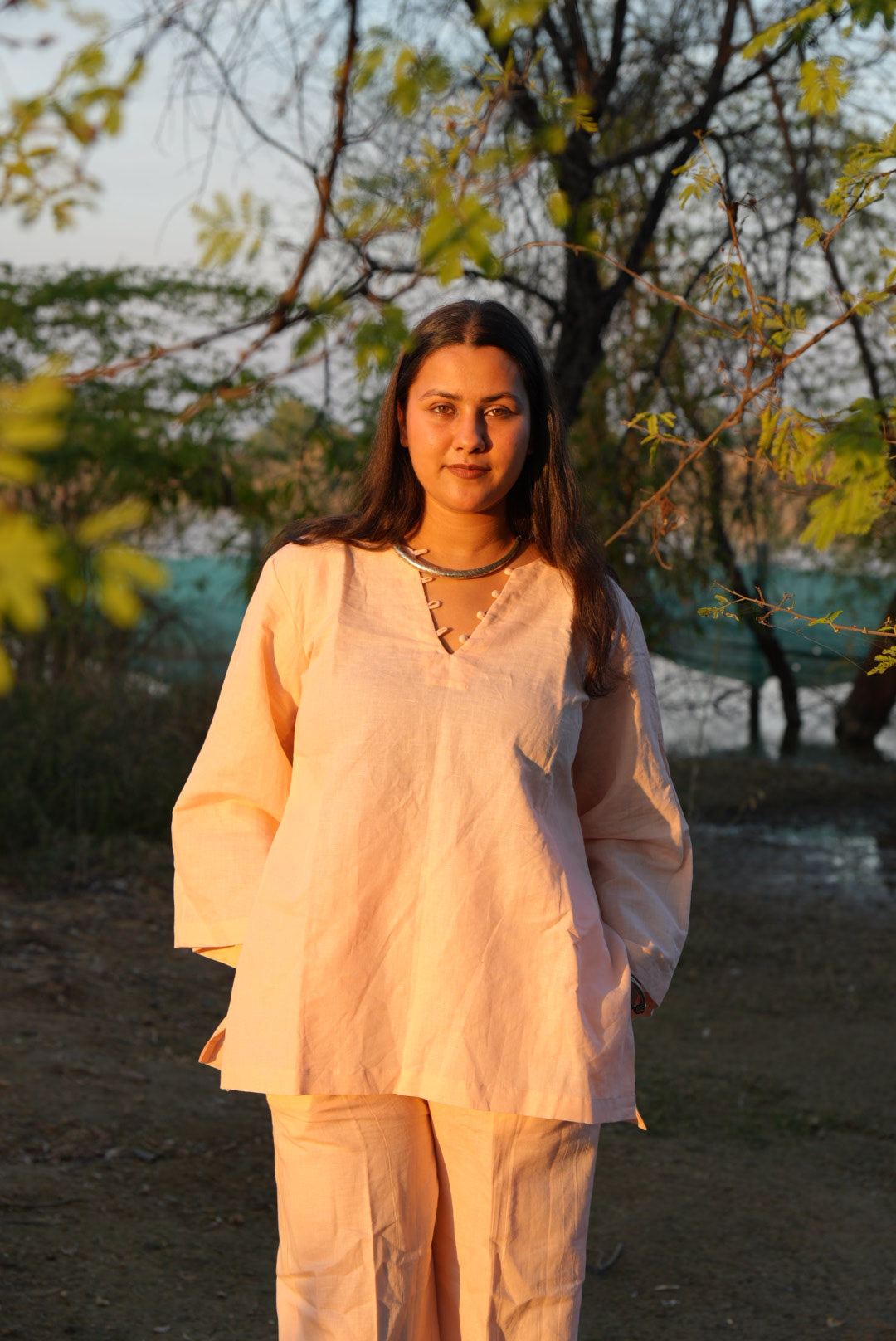 Pink Peach Linen Co-ord Set