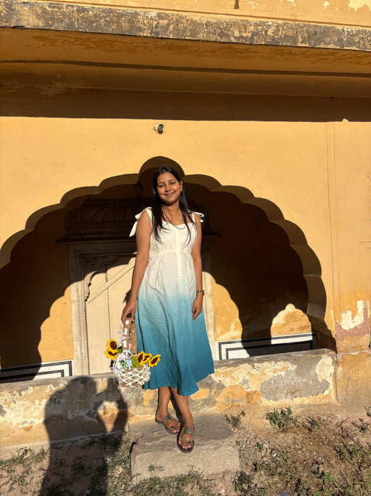 Ombre Indigo Hand-Dyed Tie-Strap Dress