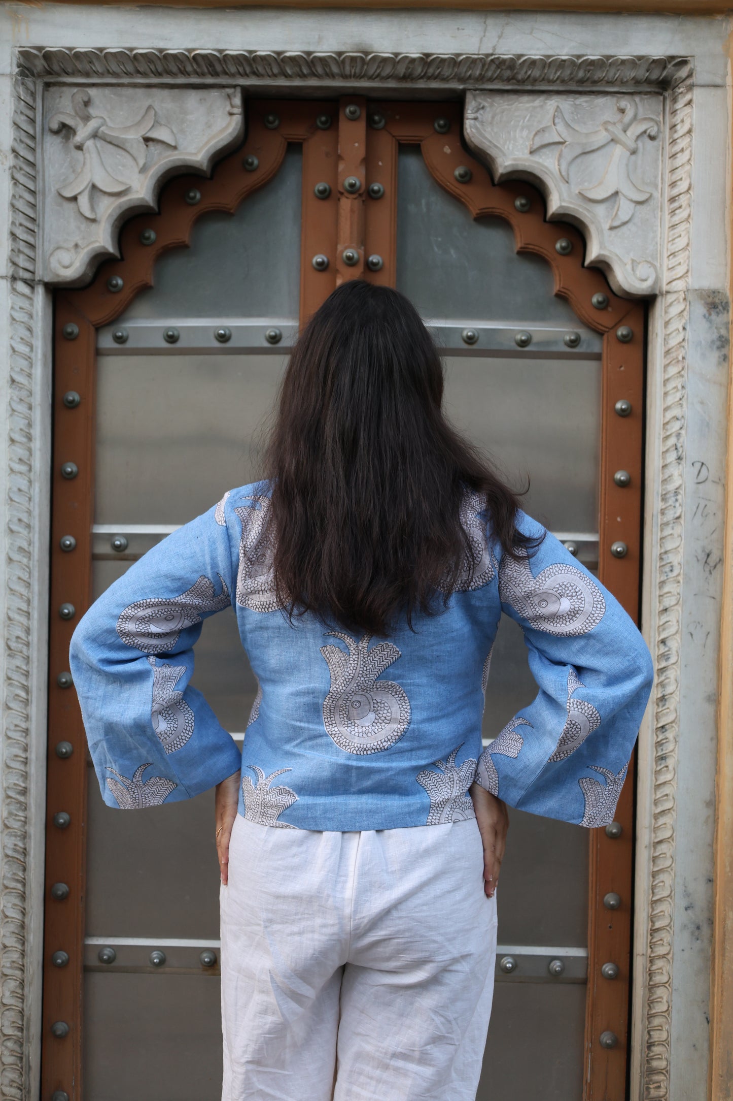 Indigo Natural-Dyed Gondh Block-Printed Wrap Shirt