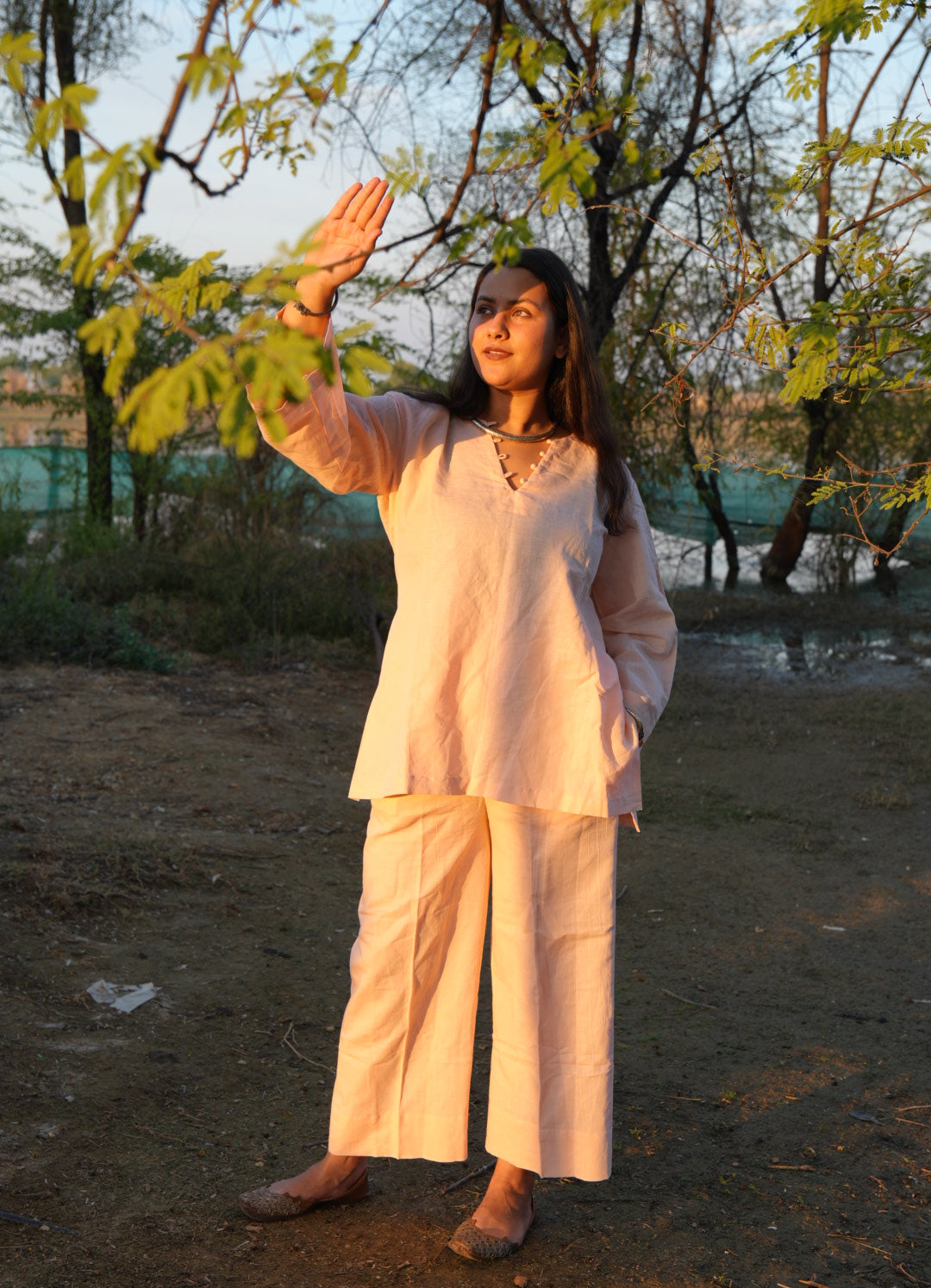 Pink Peach Linen Co-ord Set