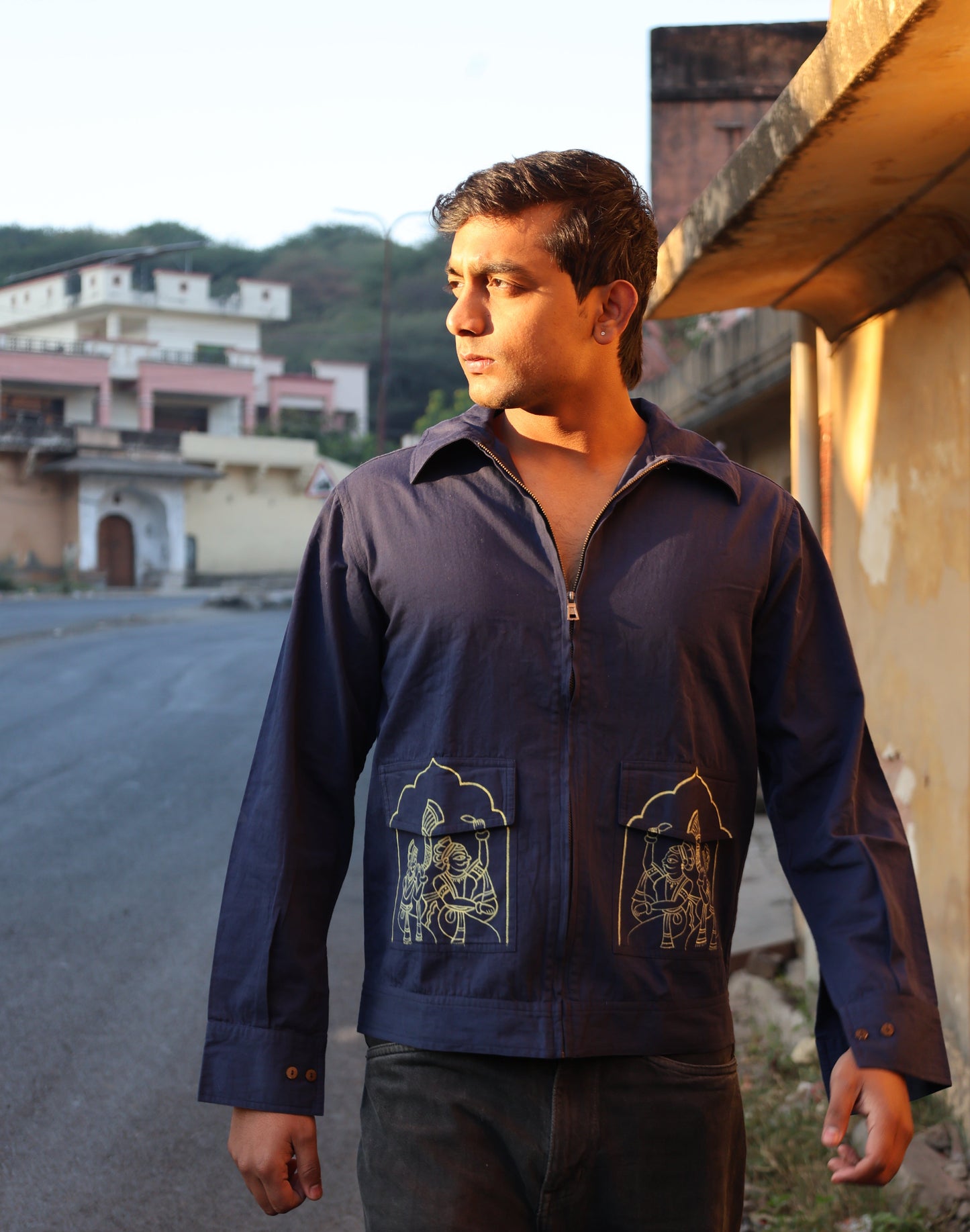 Indigo Hand-Painted  Tribal Art Jacket