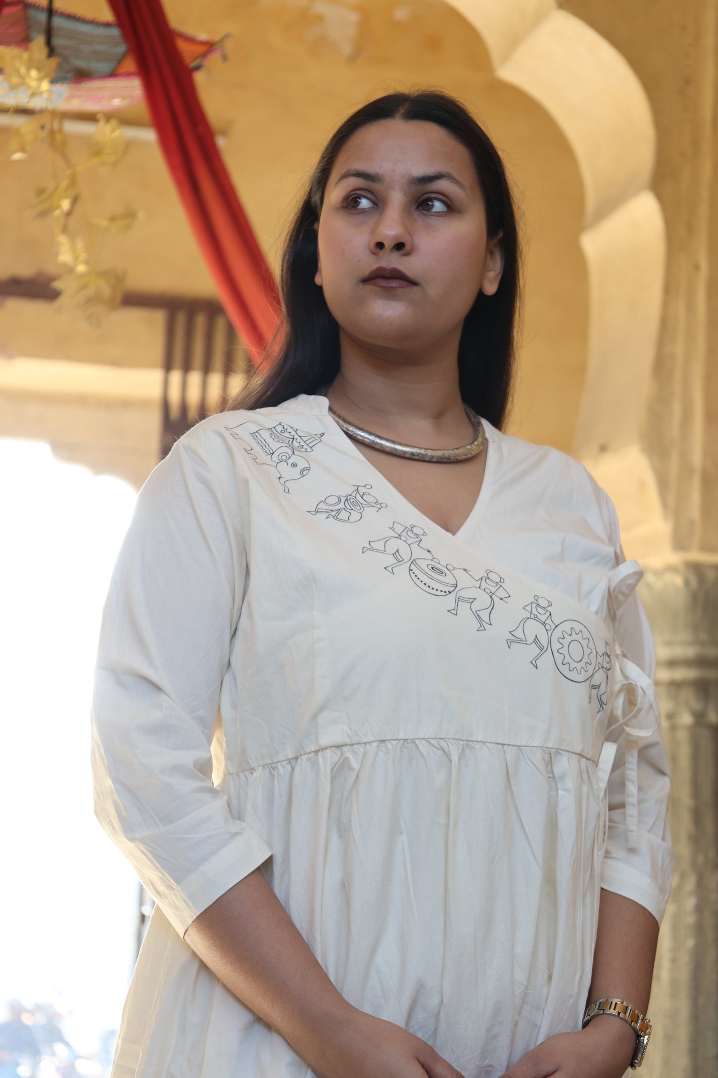 Angrakha Cotton Kurta Set with Saura Hand-Painted Motifs