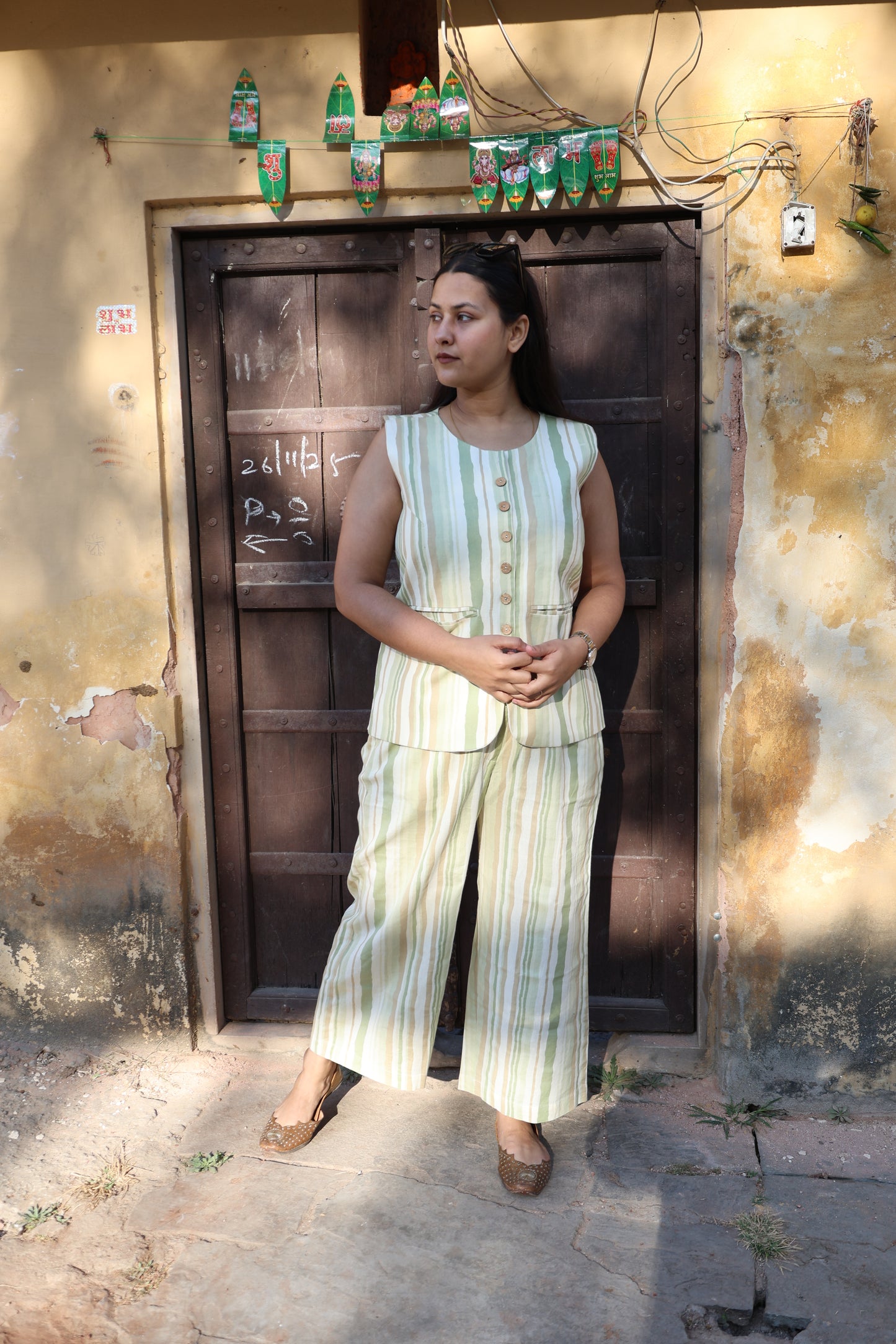 Sage Stripe Sleeveless Co-ord Set