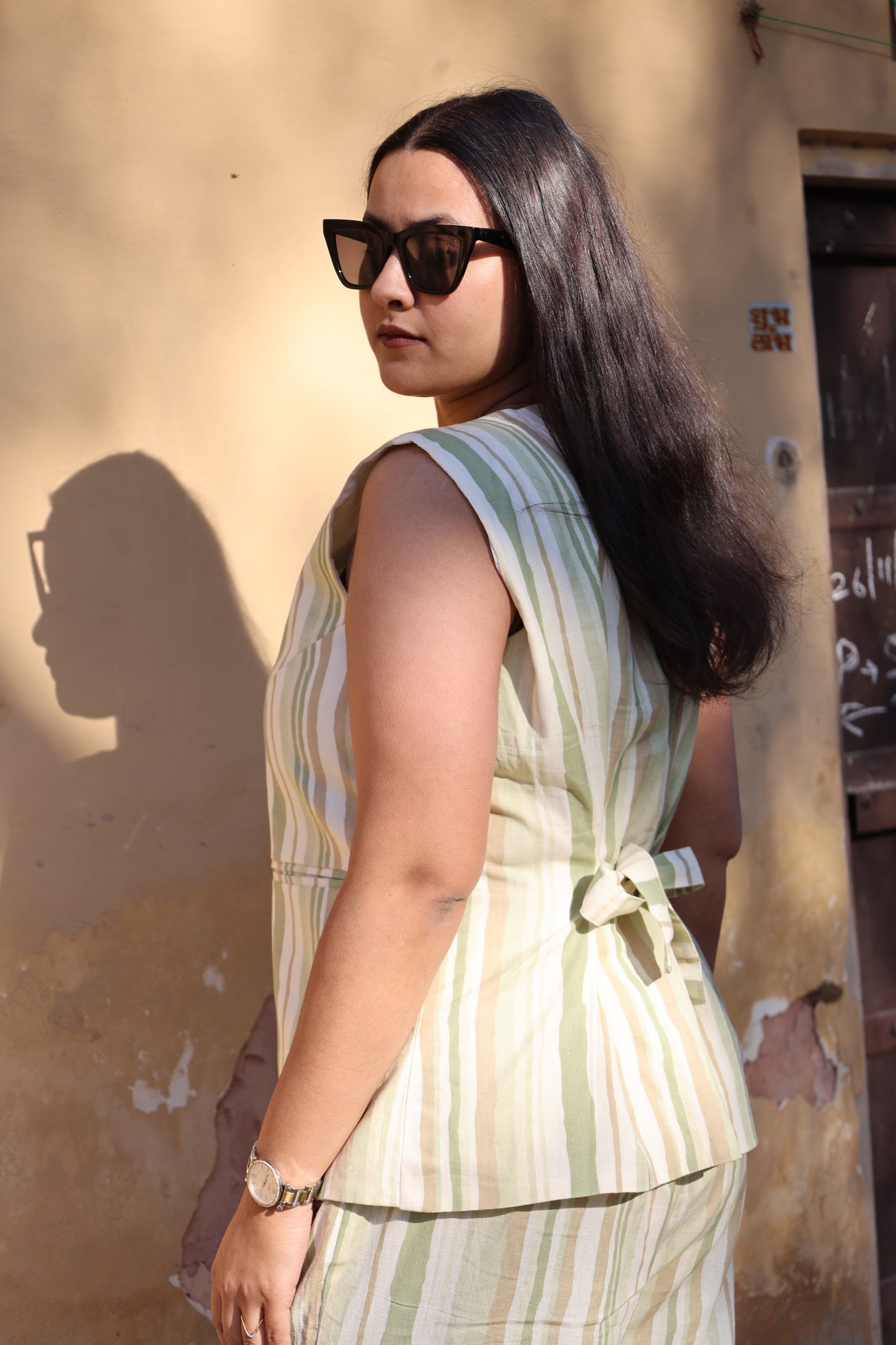 Sage Stripe Sleeveless Co-ord Set