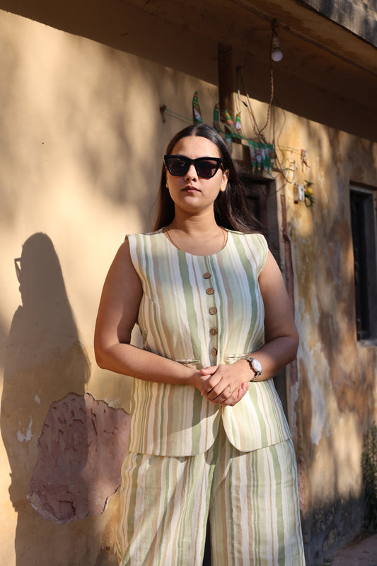 Sage Stripe Sleeveless Co-ord Set