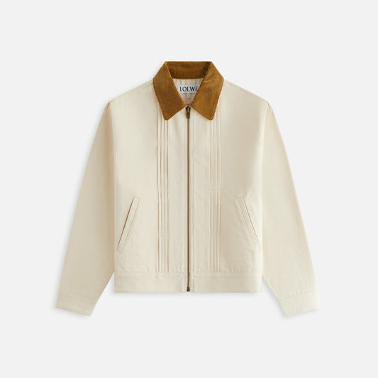 Ivory Classic Cotton Jacket with Corduroy Collar